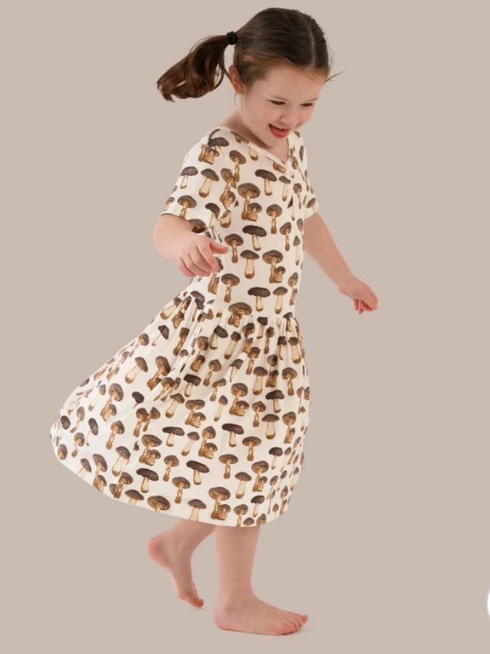 Kate Quinn SHORT SLEEVE TWIRL DRESS | NEUTRAL FUNGI | BAMBOO, 12-18 months, NWT